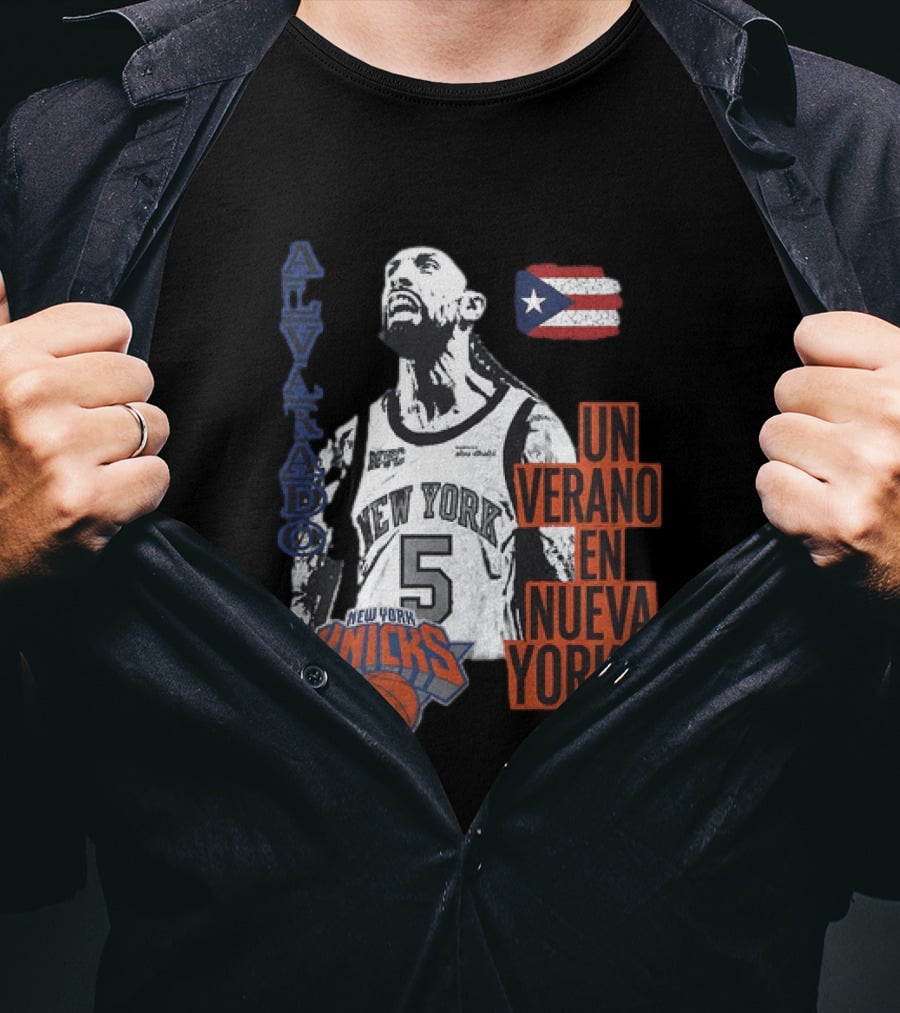 Alvarado New York Knicks NBA Un Verano En Nueva York Puerto Rico Flag 2026 T-Shirt
