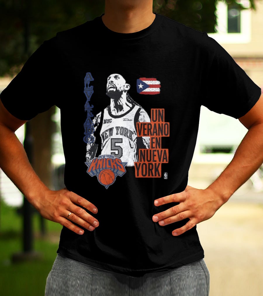 Alvarado New York Knicks NBA Un Verano En Nueva York Puerto Rico Flag 2026 T-Shirt