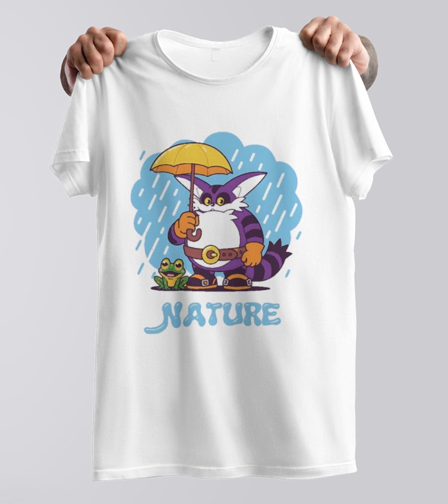 Big The Cat Froggy Nature Holding Umbrella In Rain T-Shirt
