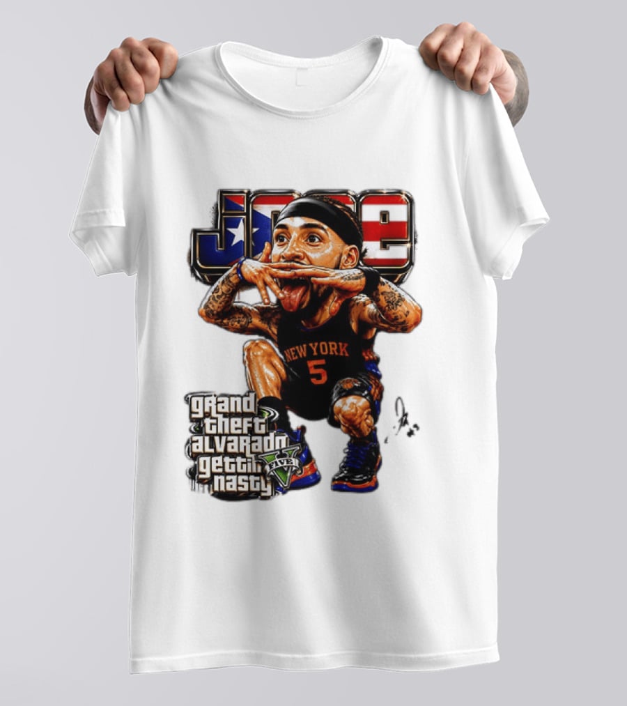 Grand Theft Alvarado New York Knicks Gettin Nasty Caricature T-Shirt
