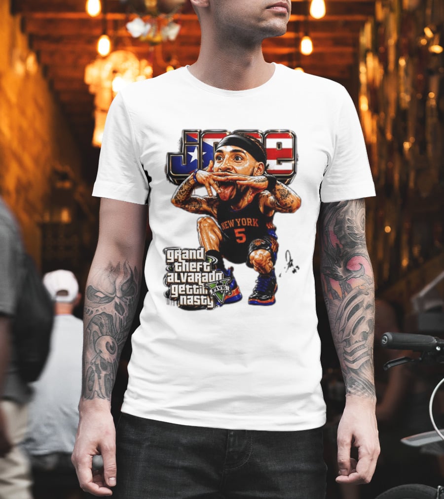 Grand Theft Alvarado New York Knicks Gettin Nasty Caricature T-Shirt