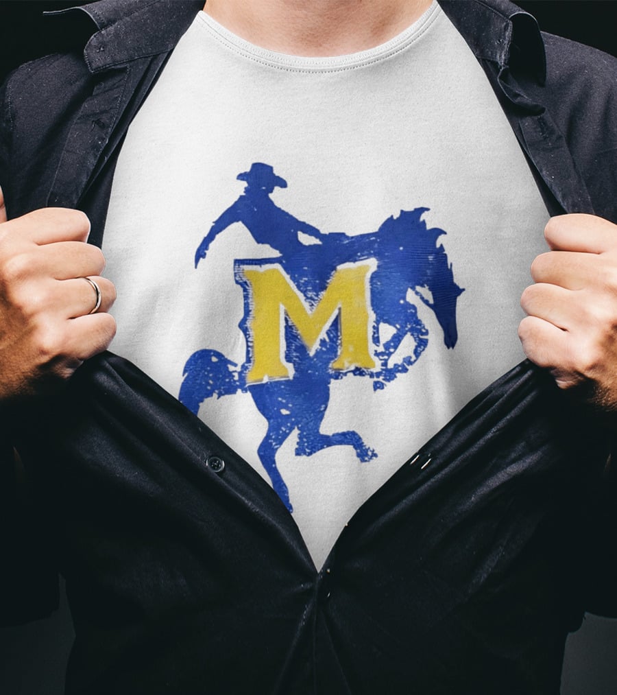McNeese State University Cowboy M Letter Blue And Yellow T-Shirt