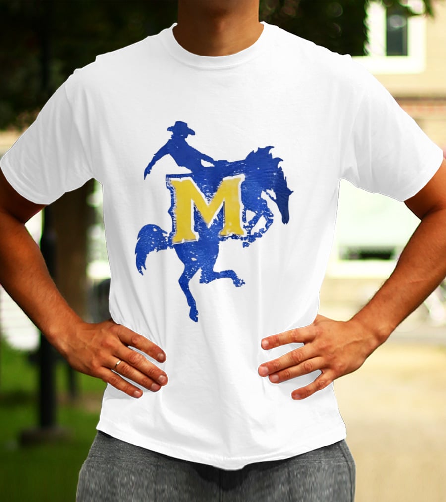 McNeese State University Cowboy M Letter Blue And Yellow T-Shirt