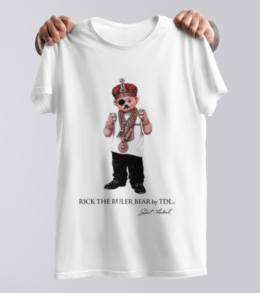 Rick The Ruler Bear Slick Rick Hip Hop TDL Dut Label Iconic Crown Eyepatch T-Shirt