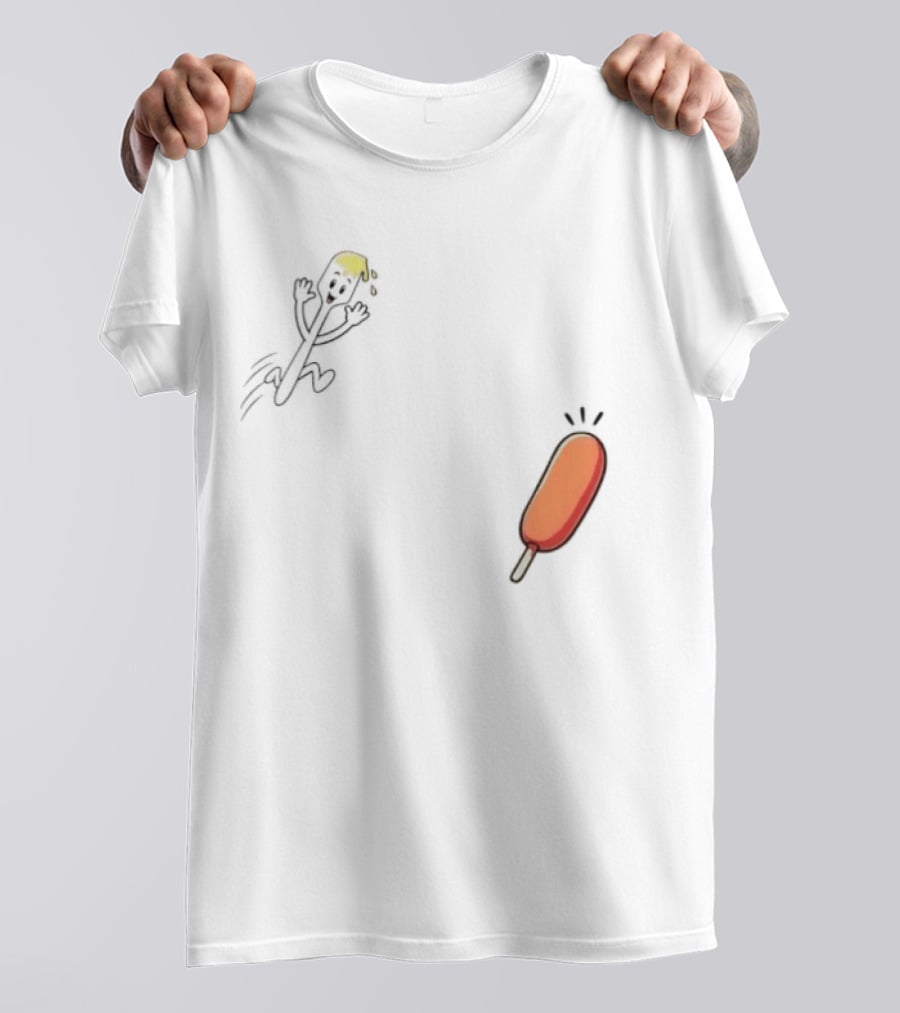 Spork Vs Corn Dog Humorous Food Chase Cartoon T-Shirt