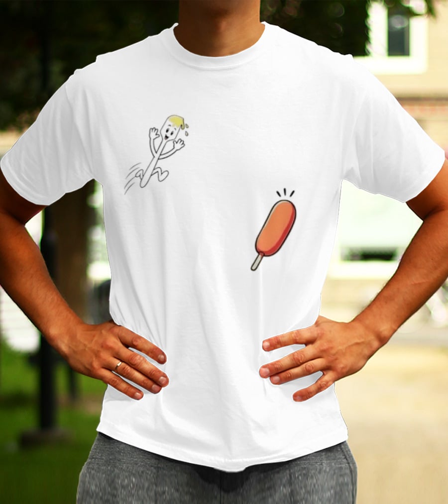 Spork Vs Corn Dog Humorous Food Chase Cartoon T-Shirt