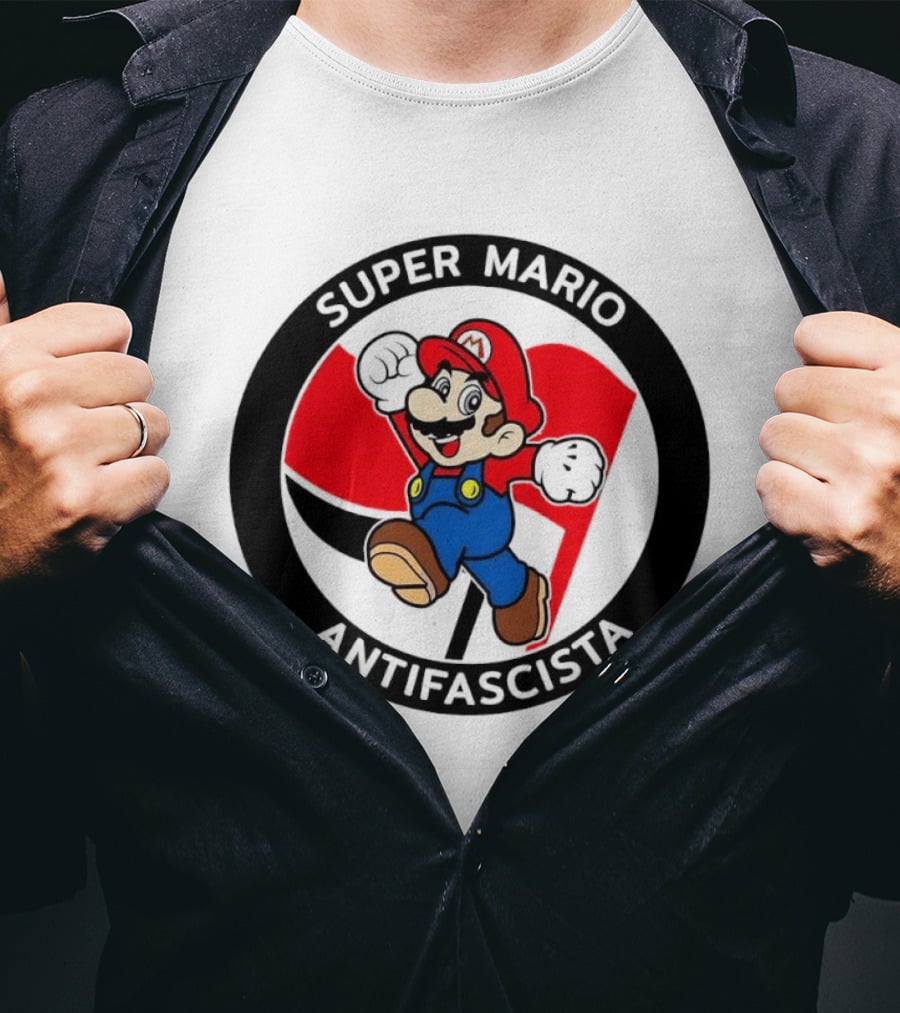 Super Mario Antifascista Red Black Flag Icon Protest T-Shirt