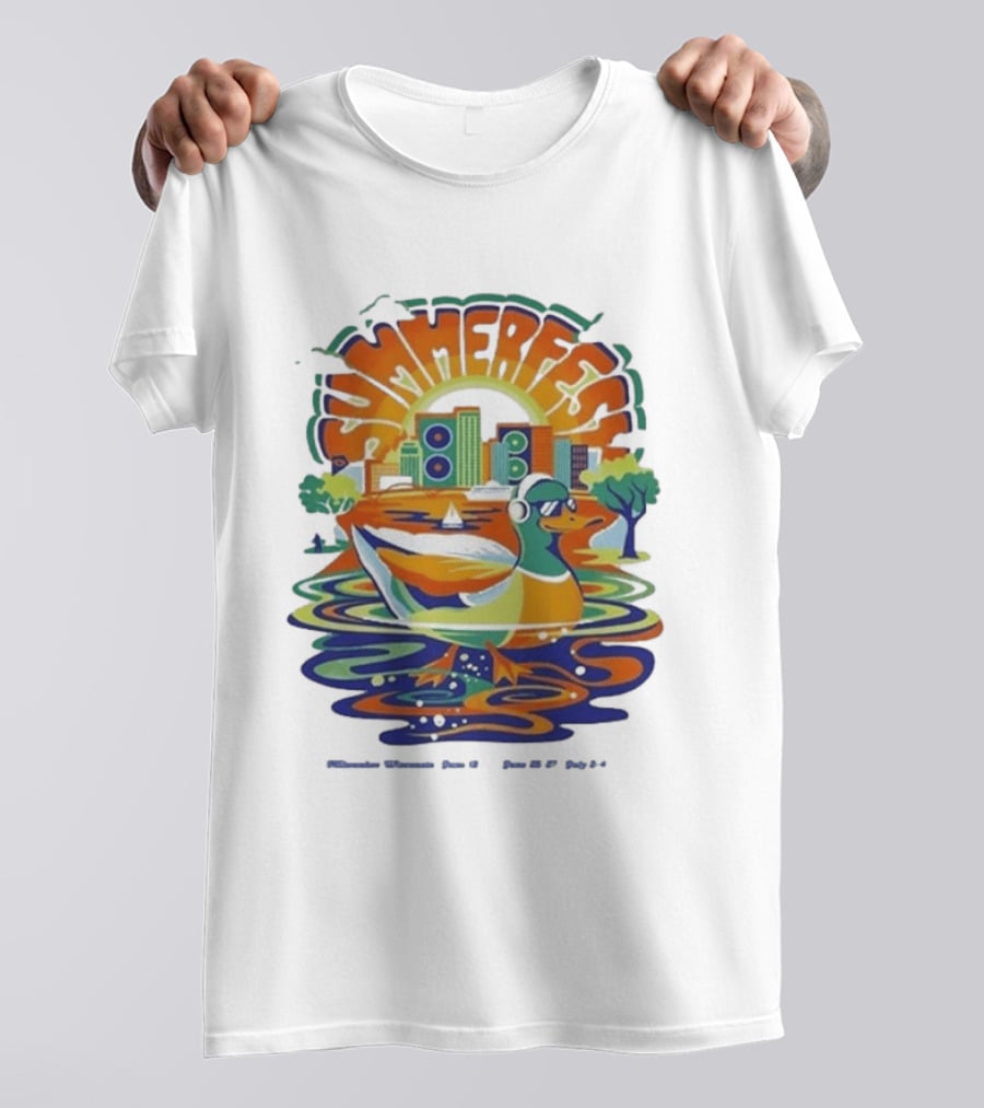 Summerfest Music Festival Milwaukee June 18 20 2026 Duck Art With Headphones Cityscape T-Shirt