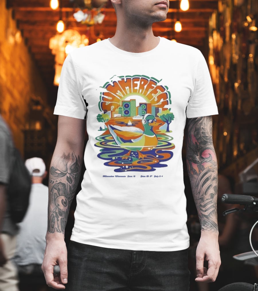 Summerfest Music Festival Milwaukee June 18 20 2026 Duck Art With Headphones Cityscape T-Shirt