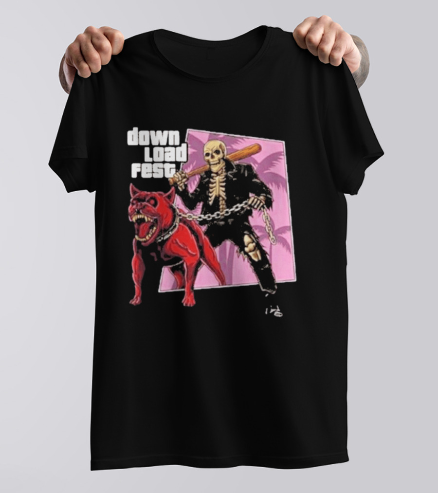 Download Fest Skeleton With Dog Baseball Bat June 2026 Grand Fest Auto GTA T-Shirt
