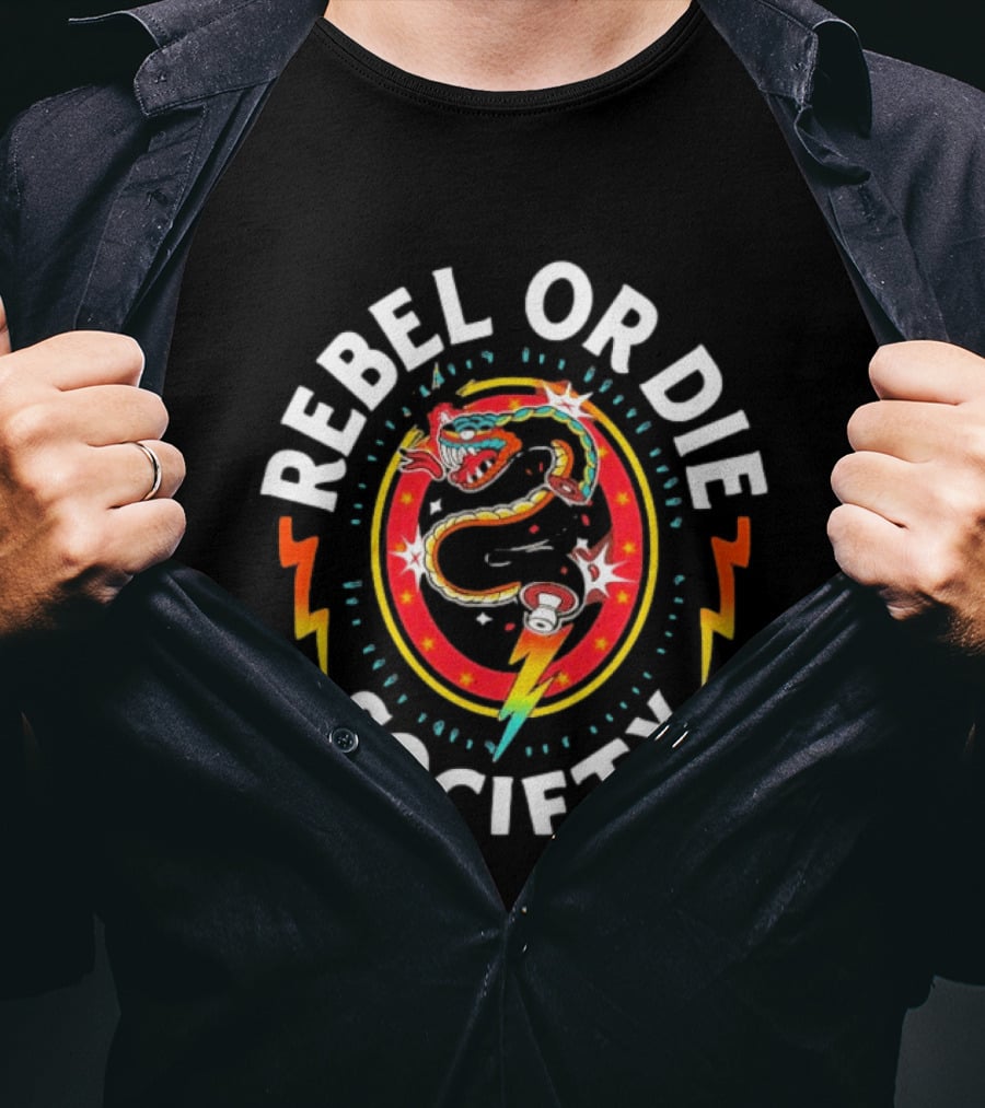 Rebel Or Die Society Snake Tattoo Lightning T-Shirt