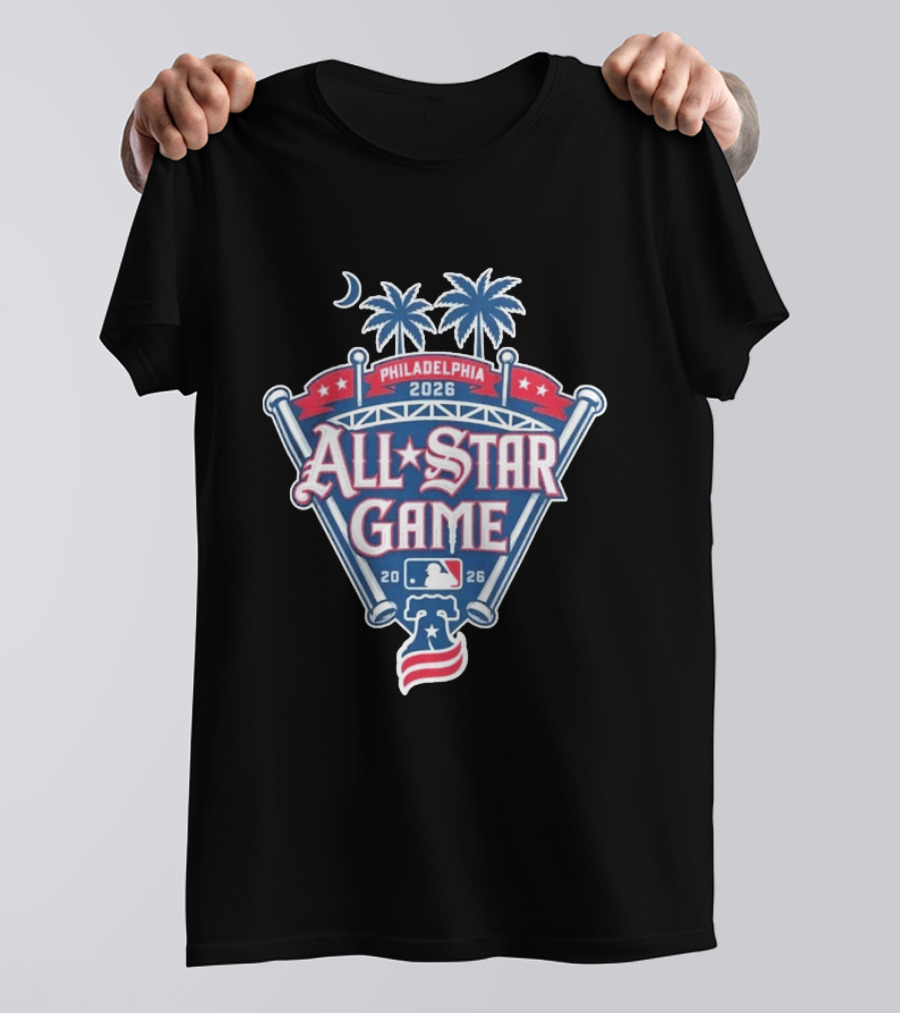 MLB All Star Game Philadelphia 2026 Palm Trees Baseball Bat Logo Night Skyline T-Shirt