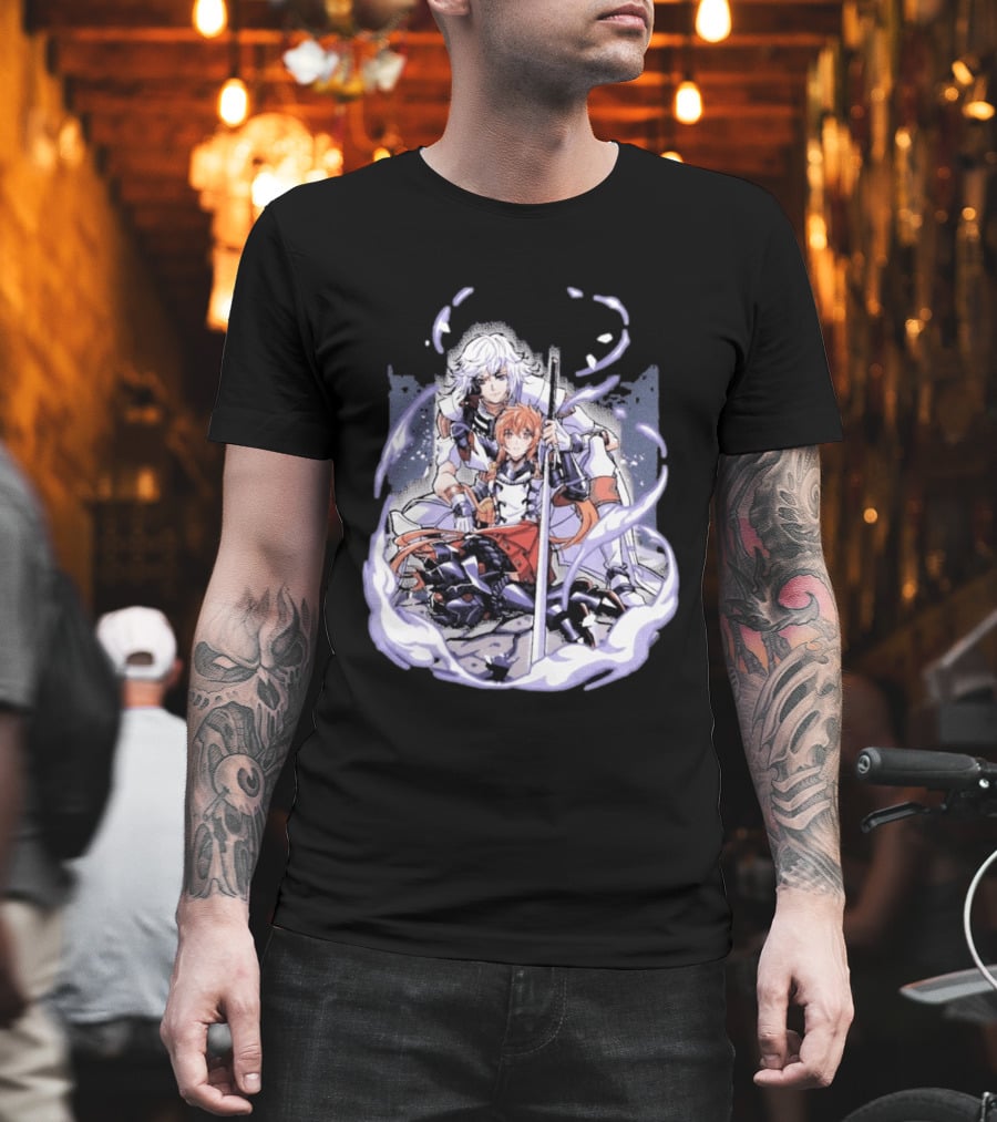 Tragic Couple Heart Anime Fantasy Duo With Sword And Armor T-Shirt