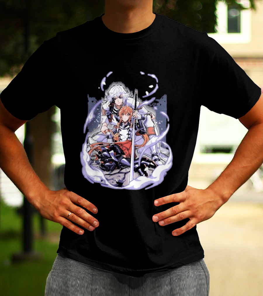 Tragic Couple Heart Anime Fantasy Duo With Sword And Armor T-Shirt