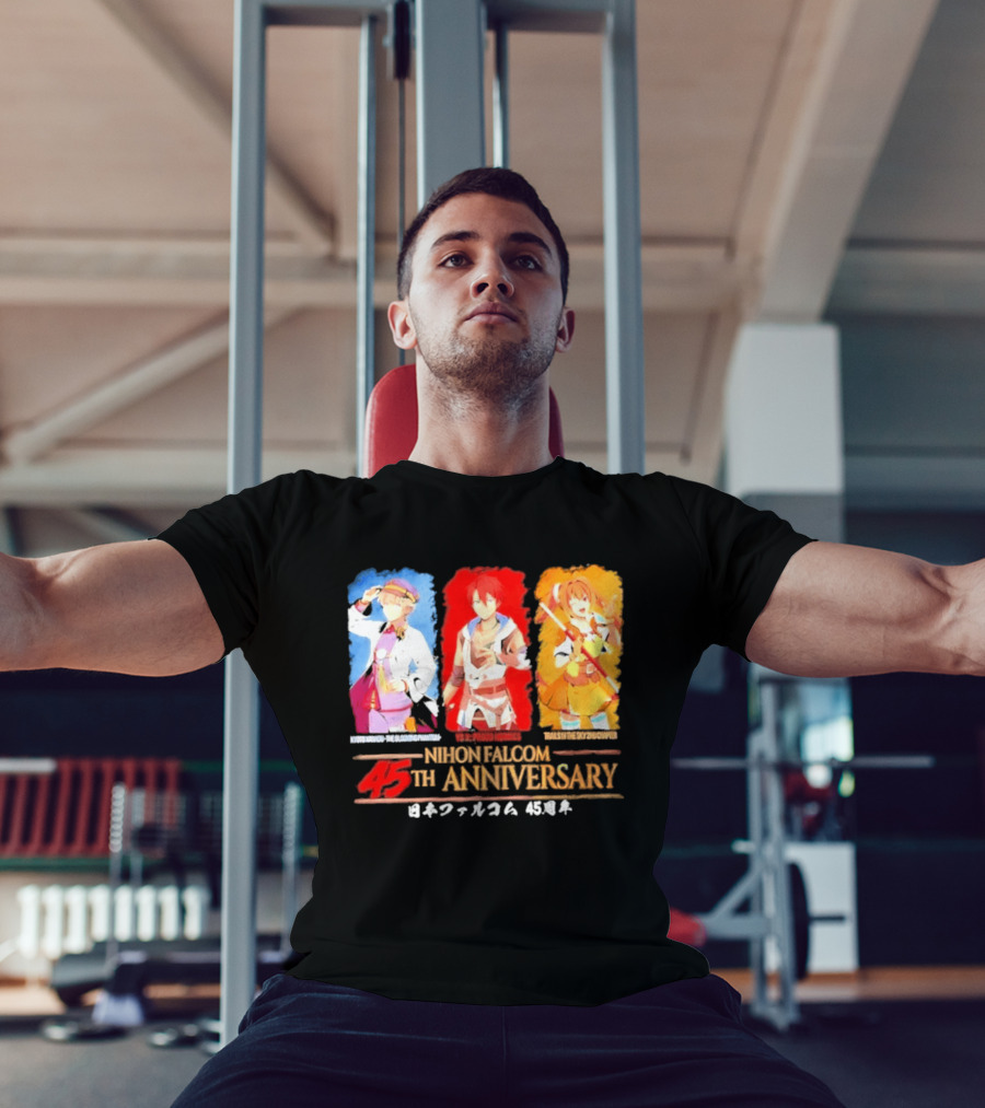 Nihon Falcom 45th Anniversary Characters Illustration In Japanese T-Shirt