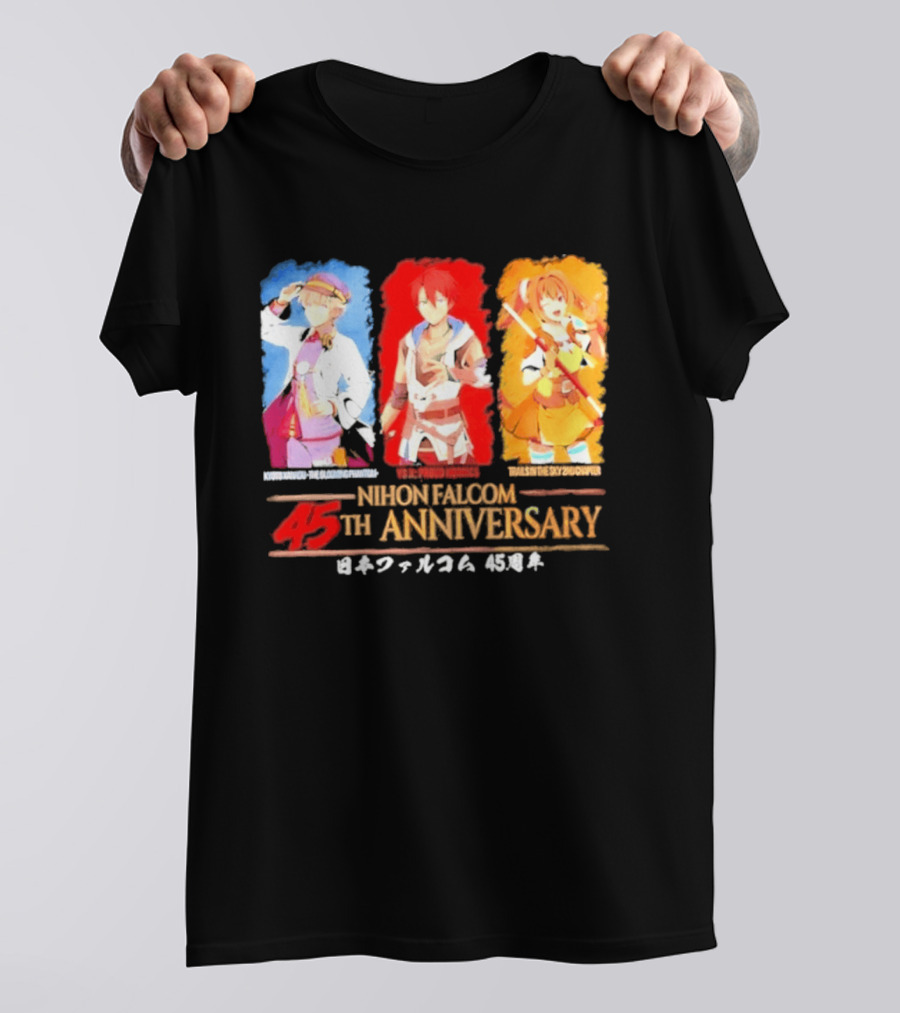 Nihon Falcom 45th Anniversary Characters Illustration In Japanese T-Shirt