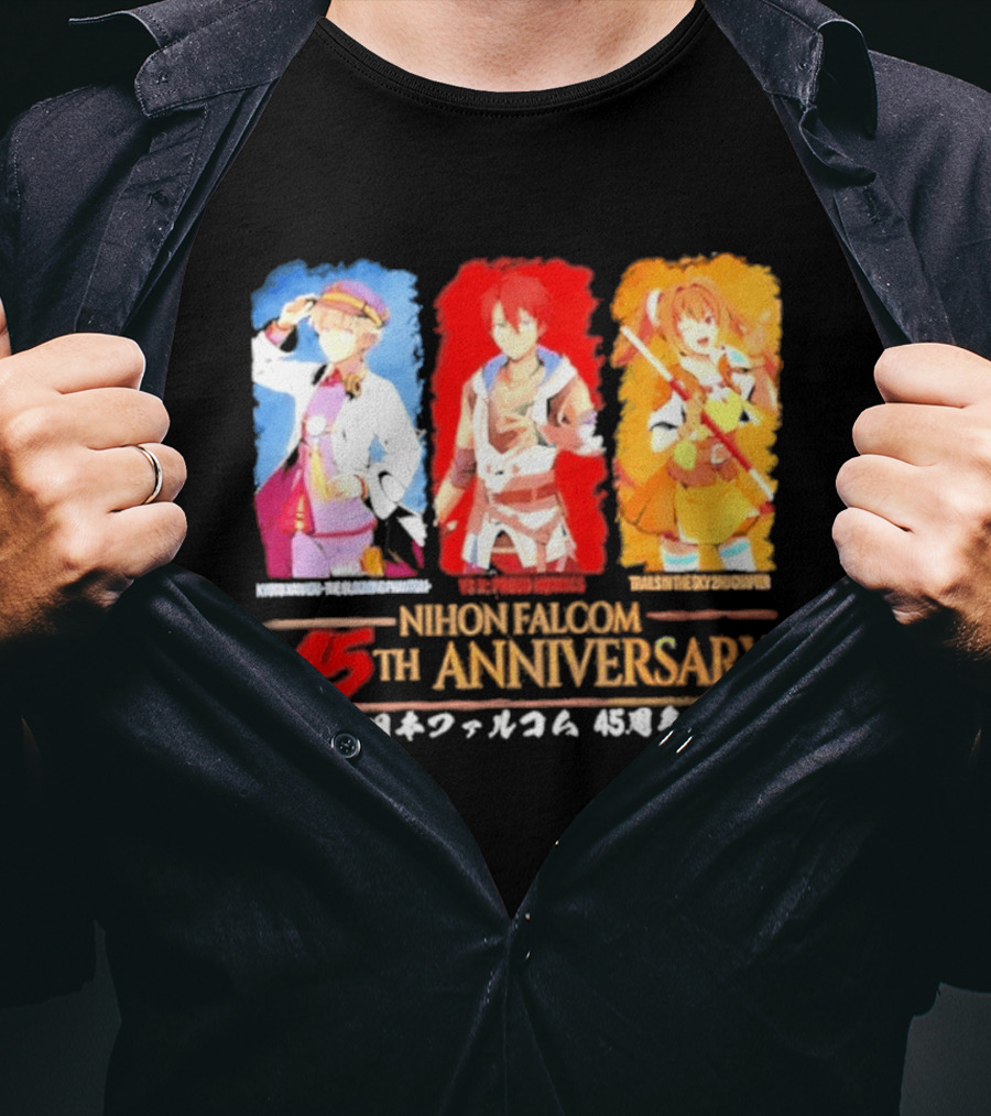 Nihon Falcom 45th Anniversary Characters Illustration In Japanese T-Shirt