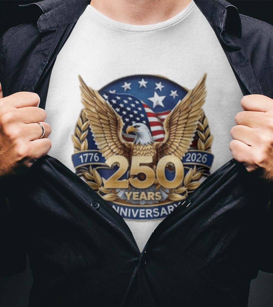 USA 1776 2026 250 Years Anniversary Emblem With Bald Eagle And American Flag T-Shirt