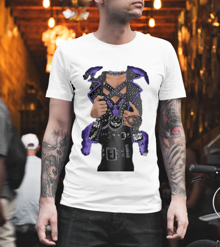 WWE Rhea Ripley Leather Jacket Chains Studs Purple Black Gear T-Shirt