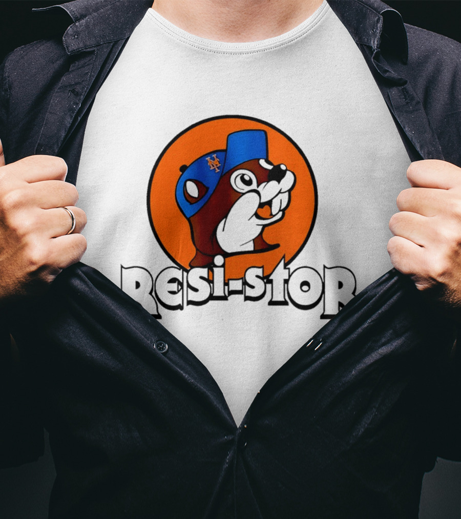 New York Mets Buc Ee's Resi Stor Beaver Blue Cap T-Shirt