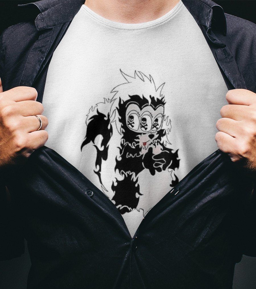 Three Eyed Skunk With Skull Eyes Surreal Creature T-Shirt