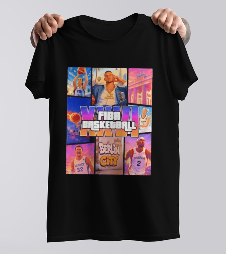 FIBA Basketball XXVII Berlin City Caitlin Clark USA Victor Wembanyama France Shai Gilgeous Alexander Canada T-Shirt