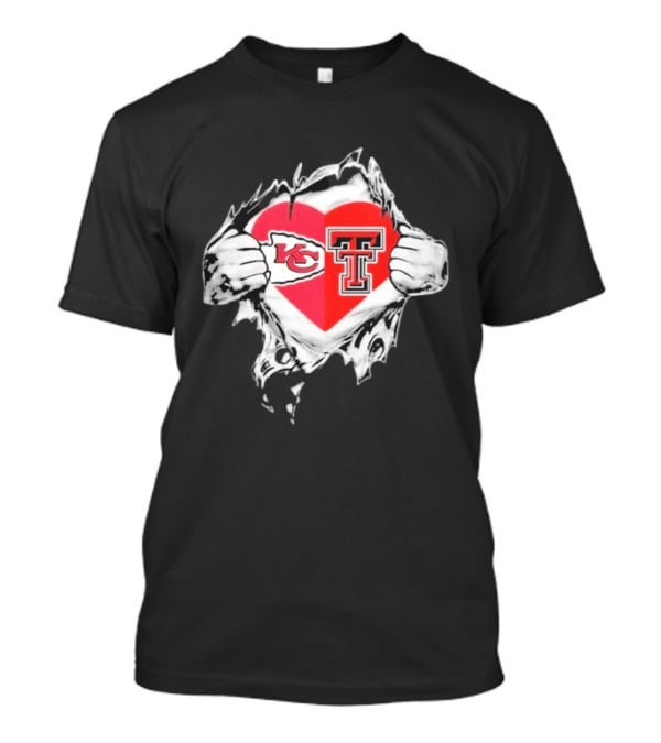 Chiefs Texas Tech Red Raiders Heart Emblem Torn Reveal T-Shirt