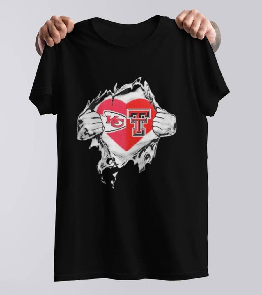 Chiefs Texas Tech Red Raiders Heart Emblem Torn Reveal T-Shirt
