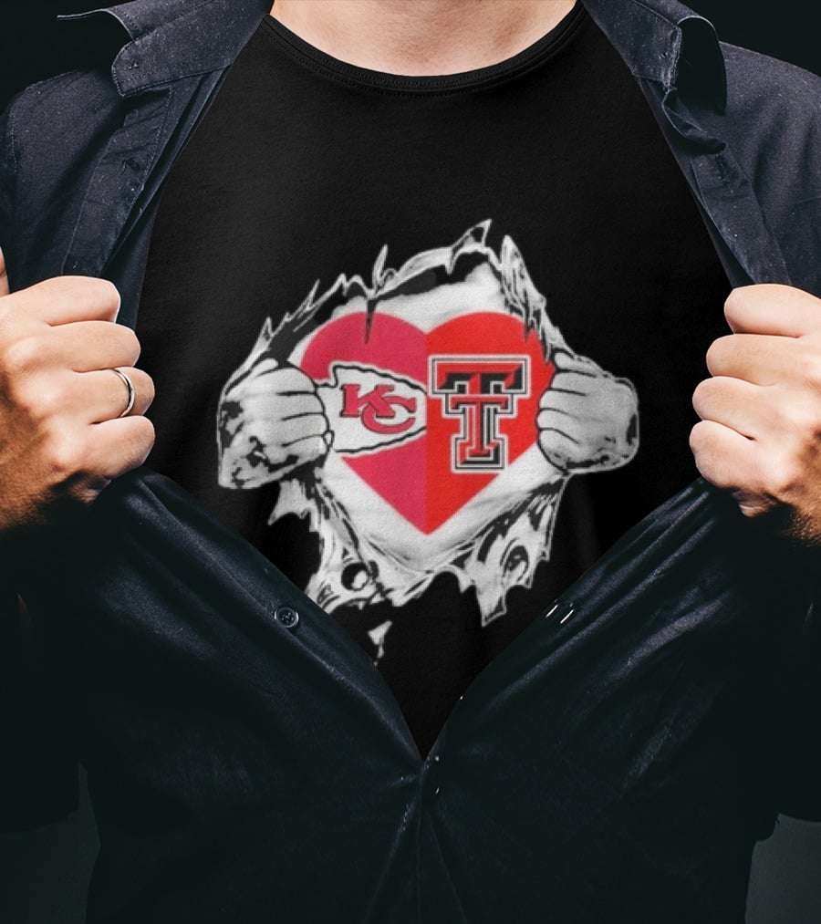 Chiefs Texas Tech Red Raiders Heart Emblem Torn Reveal T-Shirt