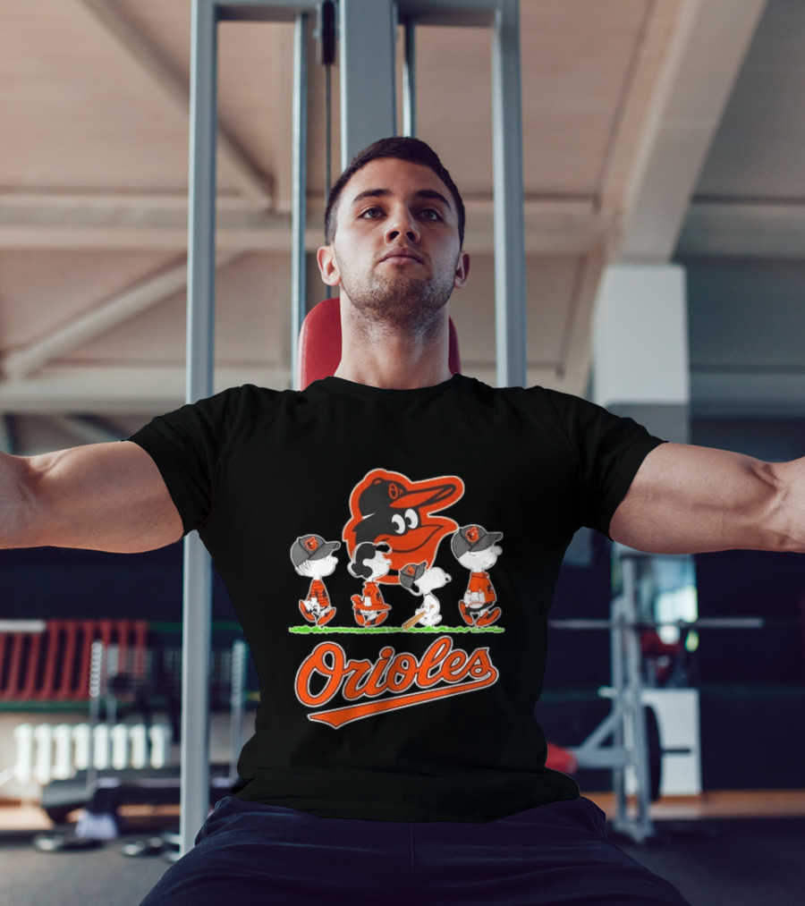 Orioles Peanuts Characters Snoopy Charlie Brown Lucy Baseball T-Shirt