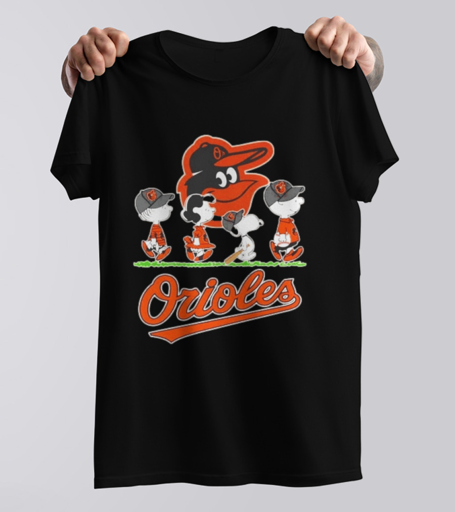 Orioles Peanuts Characters Snoopy Charlie Brown Lucy Baseball T-Shirt