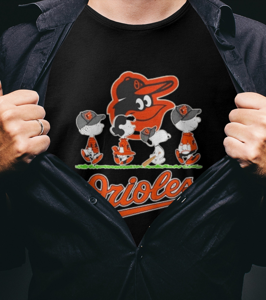 Orioles Peanuts Characters Snoopy Charlie Brown Lucy Baseball T-Shirt