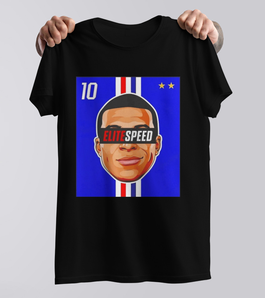 10 Kylian Mbappe Elite Speed France Football Big Head Two Stars T-Shirt