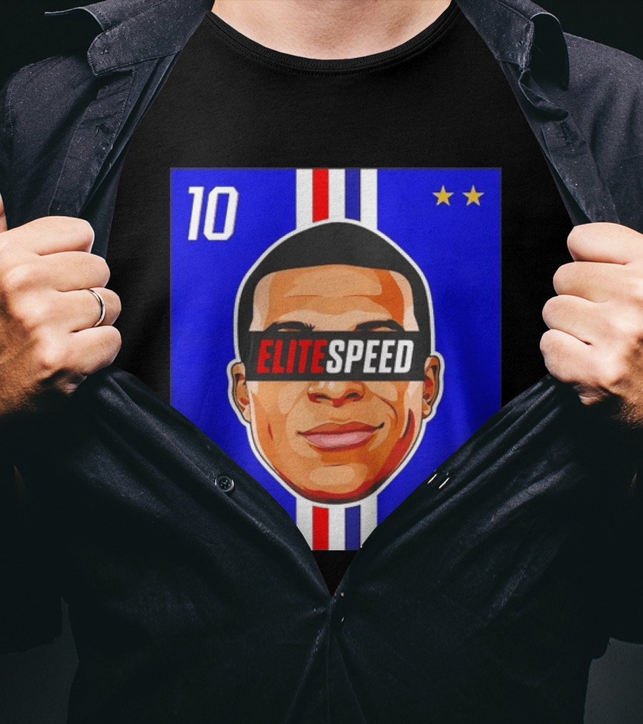 10 Kylian Mbappe Elite Speed France Football Big Head Two Stars T-Shirt
