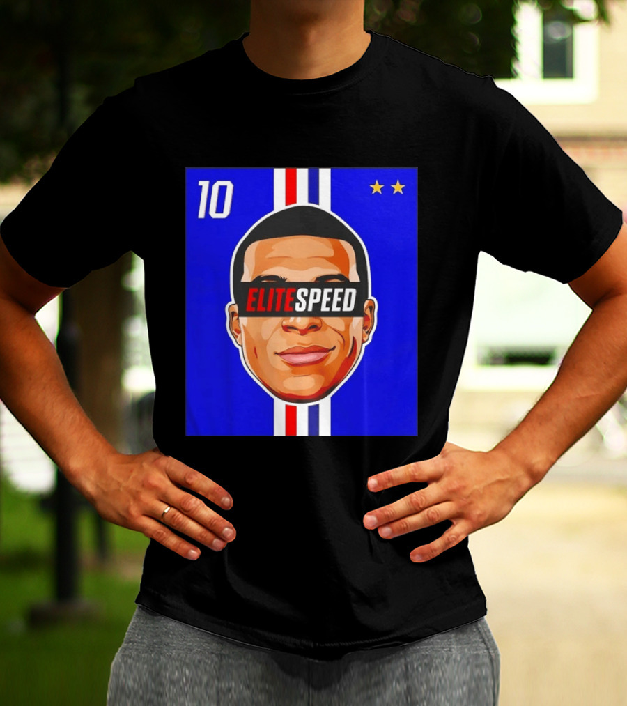 10 Kylian Mbappe Elite Speed France Football Big Head Two Stars T-Shirt
