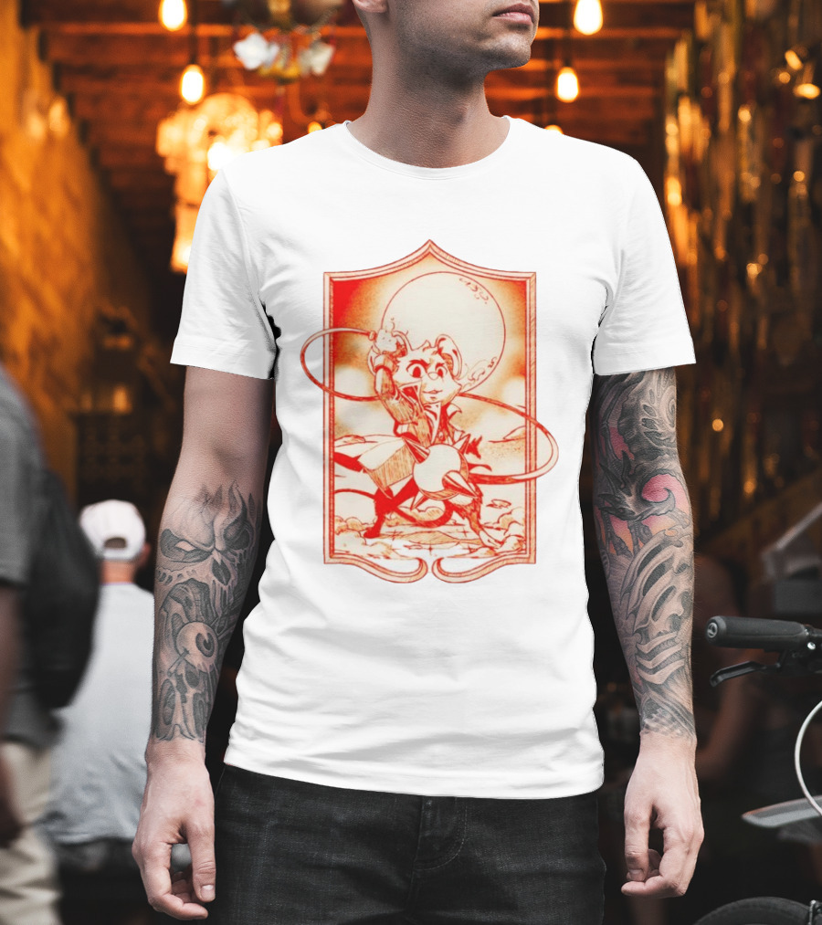 Biker Mice From Mars Throttle Wielding Flail Against Moonlit Backdrop T-Shirt