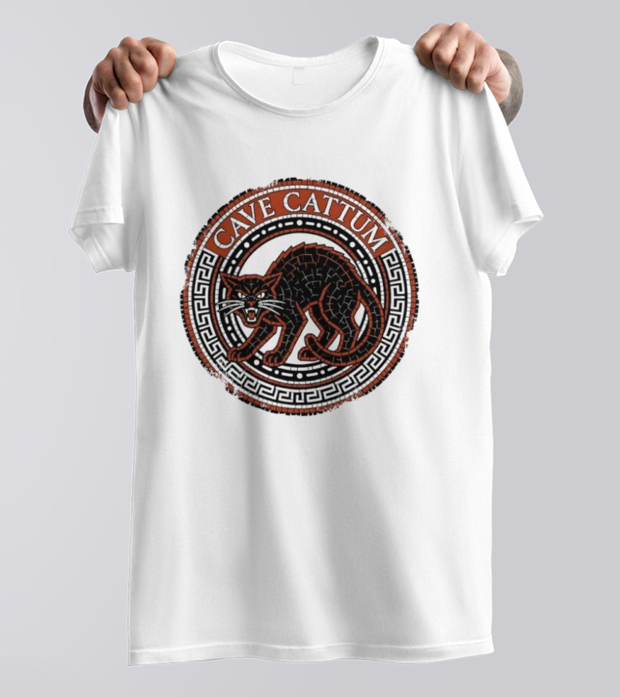 Cave Cattum Angry Cat Mosaic Roman Warning Sign T-Shirt