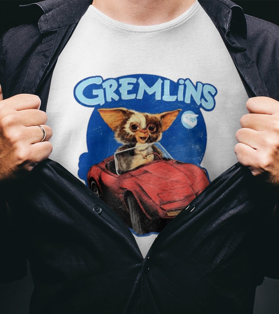Gizmo Gremlins Driving Red Sports Car Retro Movie Fan T-Shirt