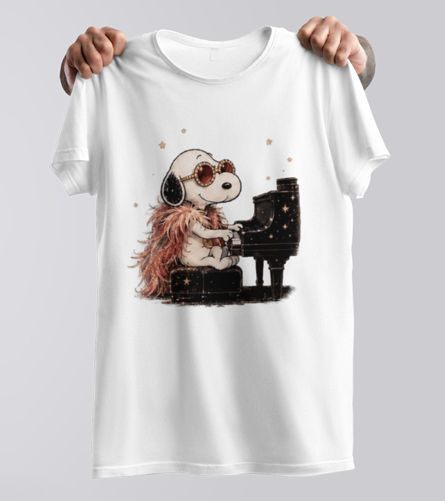 Snoopy Elton John Playing Piano Under Starry Nights T-Shirt