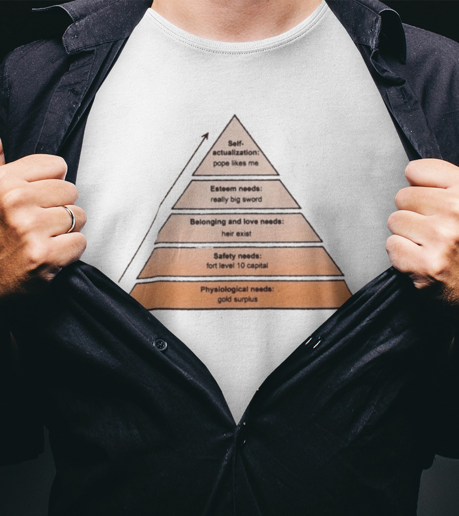 Maslow's Pyramid Parody Crusader Kings III Self Actualization Pope Likes Me Needs T-Shirt