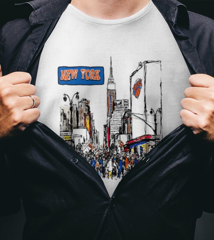 New York Knicks NBA City Skyline Street Scene Basketball Team T-Shirt