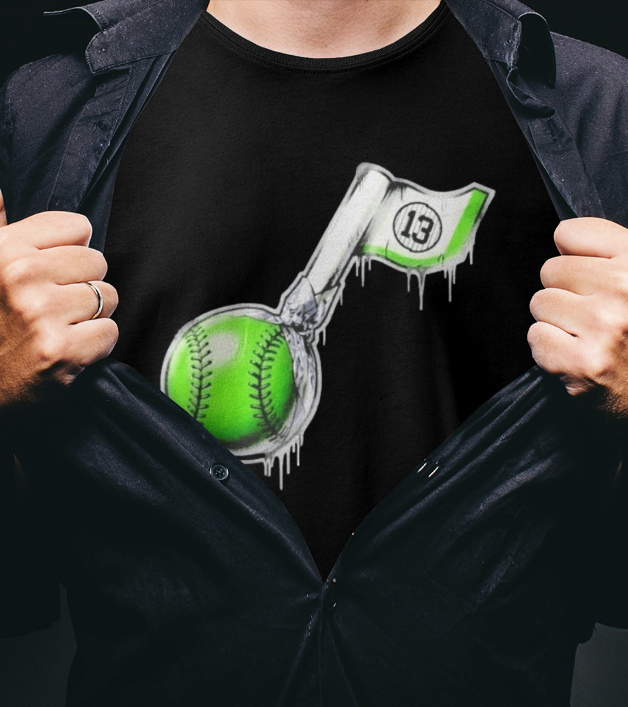 13 Baseball Lollipop Dripping Ice Cream Green Ball T-Shirt