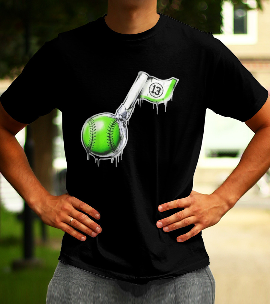 13 Baseball Lollipop Dripping Ice Cream Green Ball T-Shirt