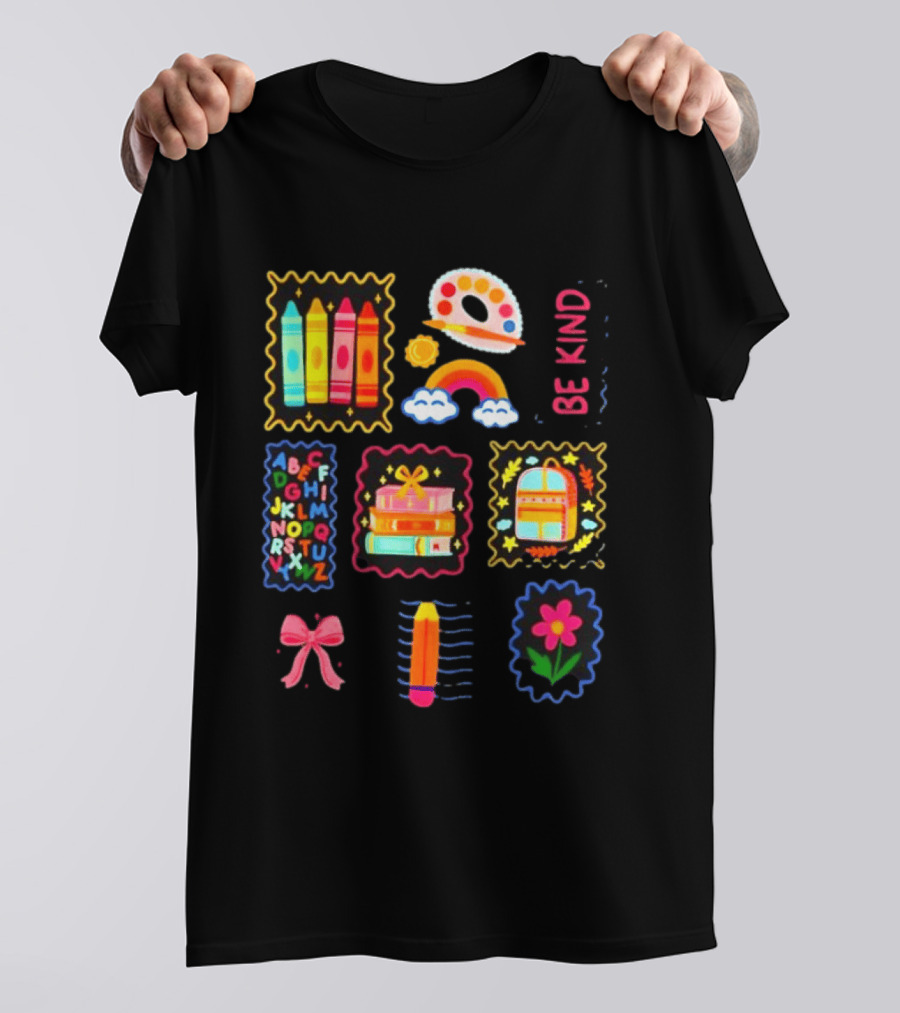 Alphabet Crayons Rainbow Books Be Kind Classroom Supplies T-Shirt