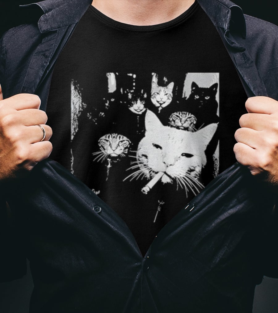 Smoking Cats Street Gang Hardened Feline Crew Members Motorcycle Club T-Shirt