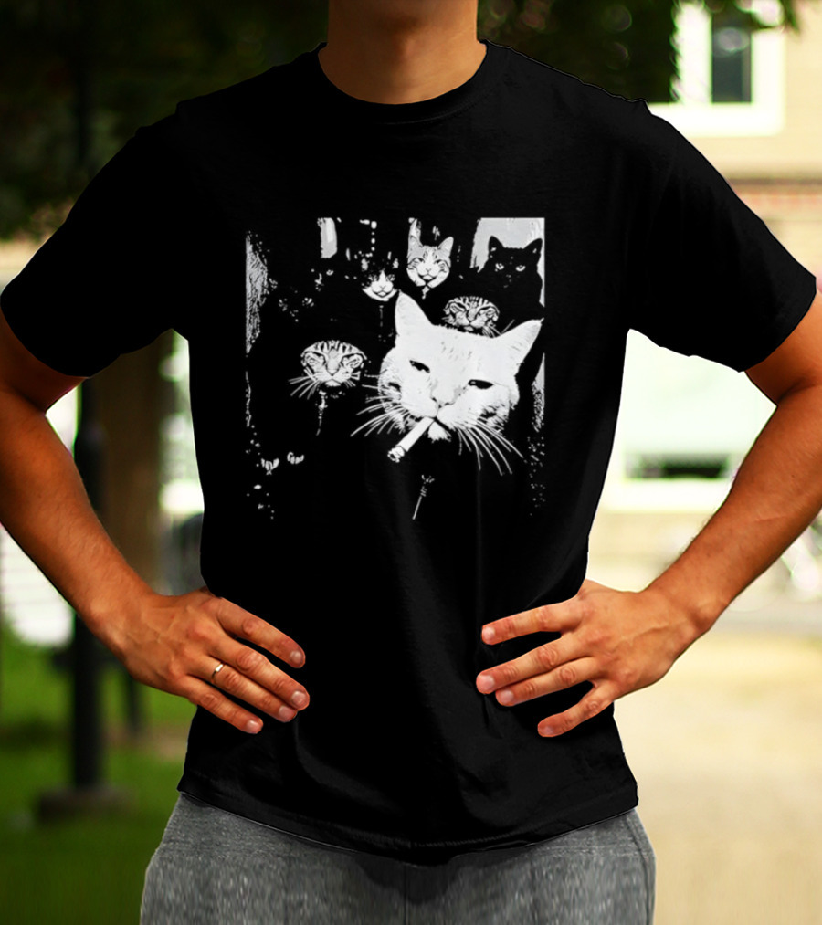 Smoking Cats Street Gang Hardened Feline Crew Members Motorcycle Club T-Shirt