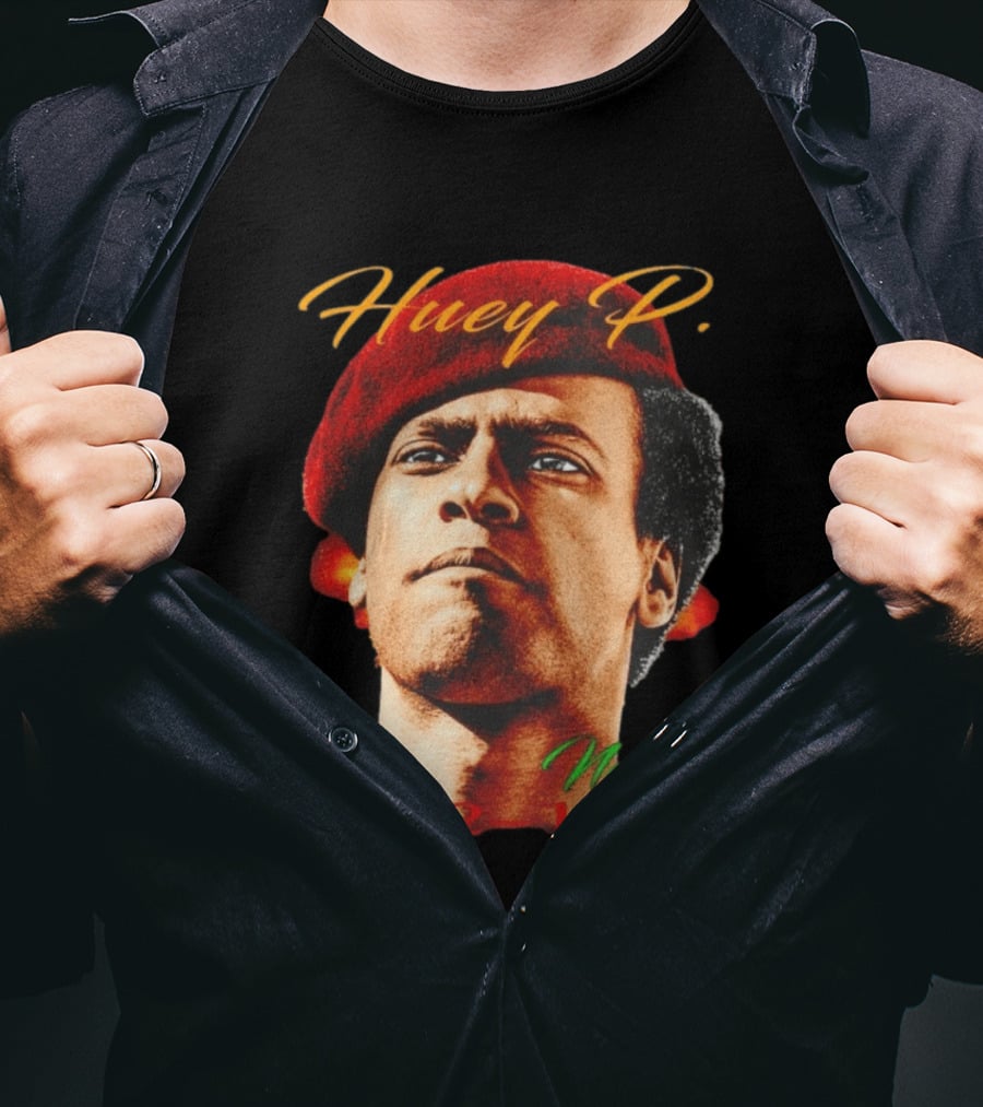 Huey P. Newton 1942 1989 Red Beret Green Jacket T-Shirt
