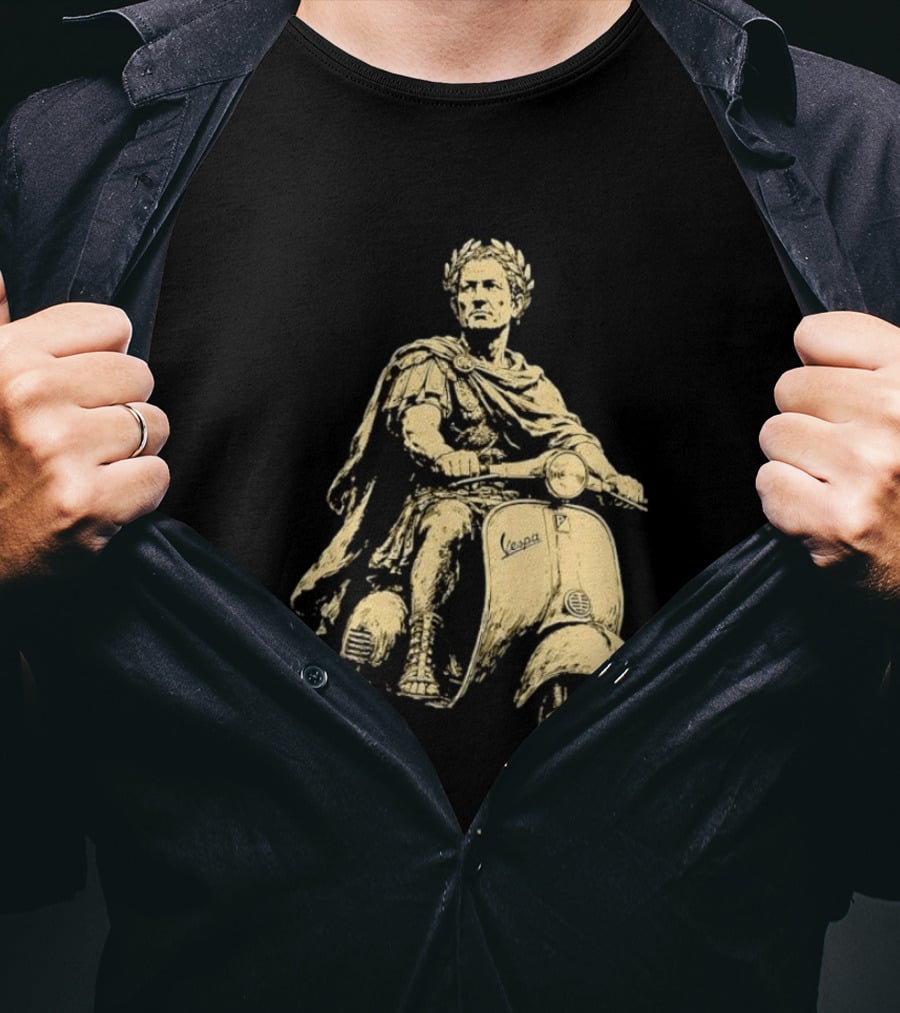 Julius Caesar Vespa Scooter Roman Warrior Motif T-Shirt