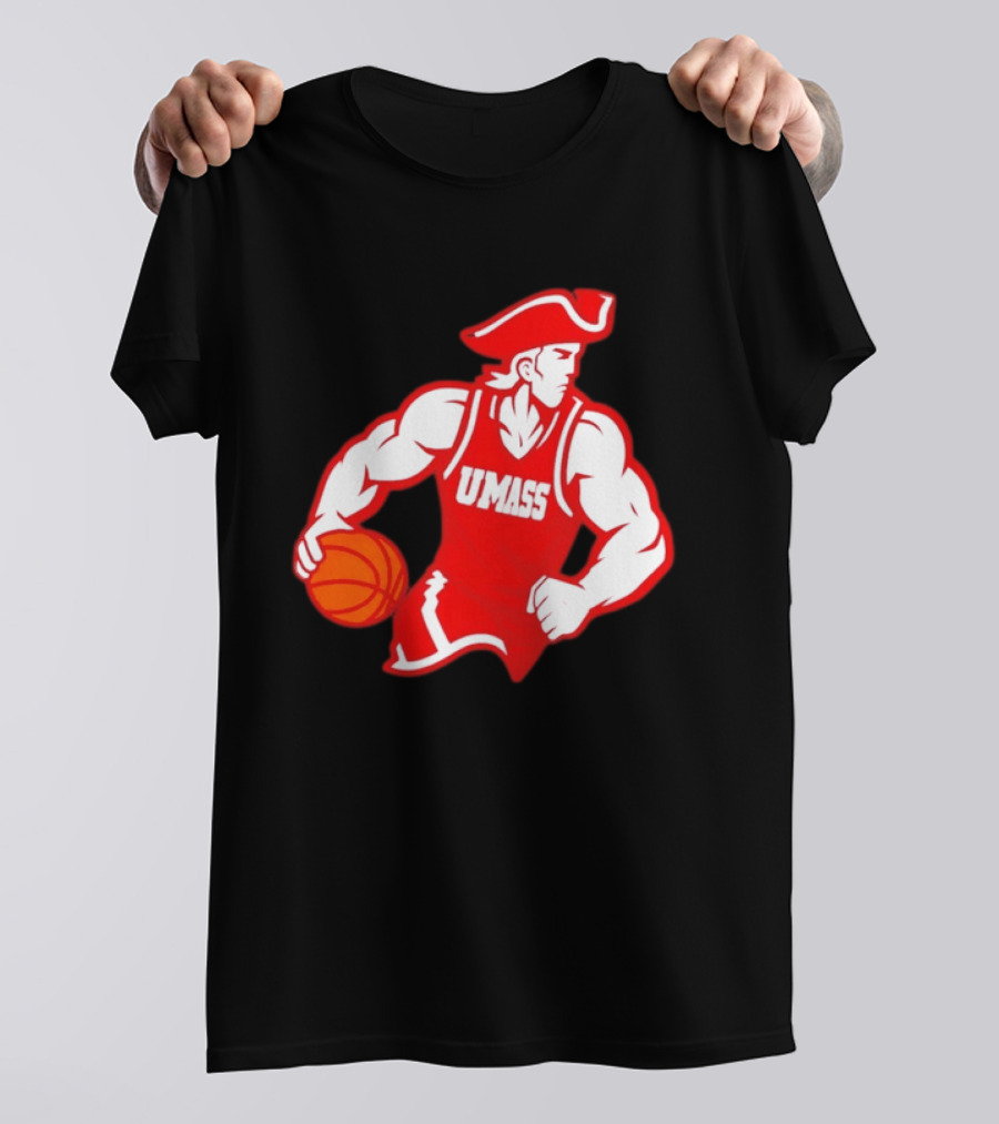 UMass Basketball Player Minuteman Holding Basketball T-Shirt
