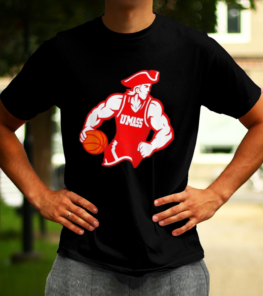 UMass Basketball Player Minuteman Holding Basketball T-Shirt